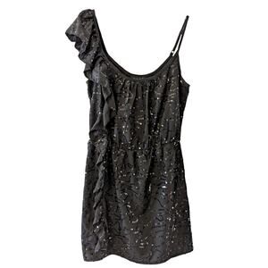 Envy Me Black Sequins Ruffle Shoulder Dress size Large